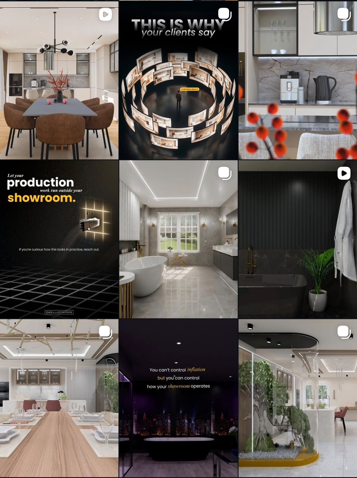 Feed: showroom renders, production, interiors.