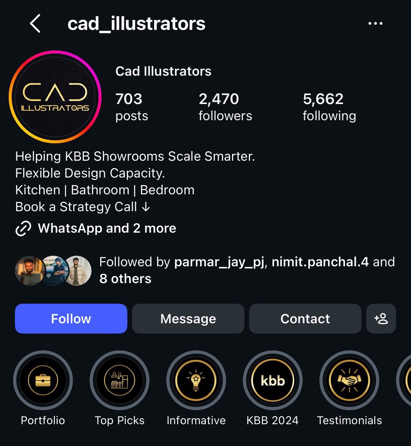 The account: 703 posts, 2,470 followers.