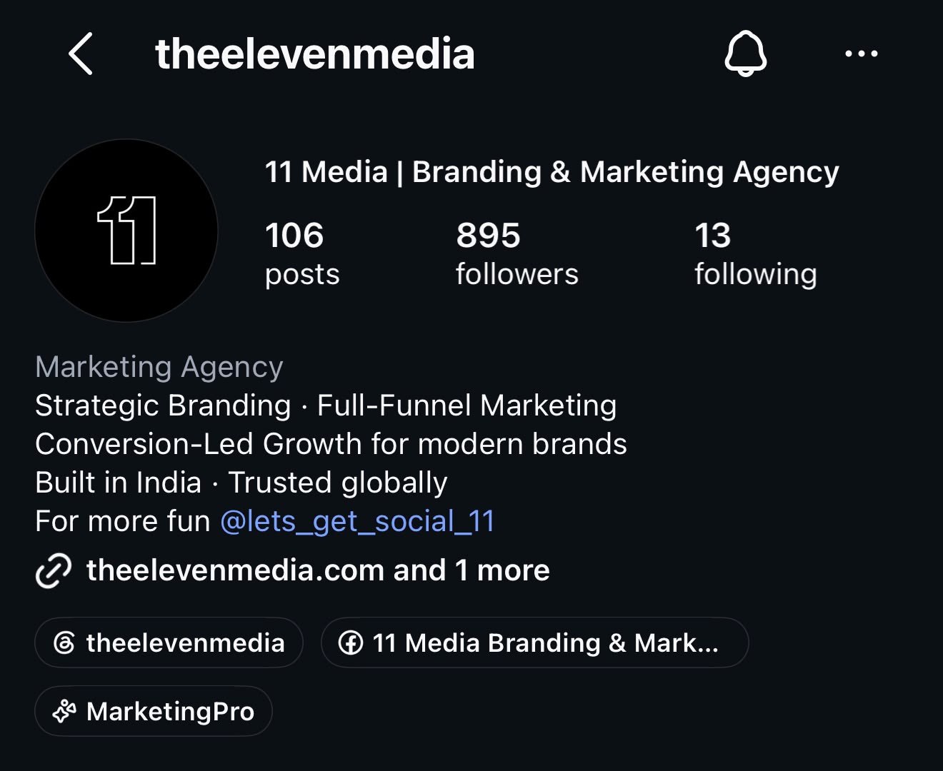 The agency account: 106 posts, 895 followers.