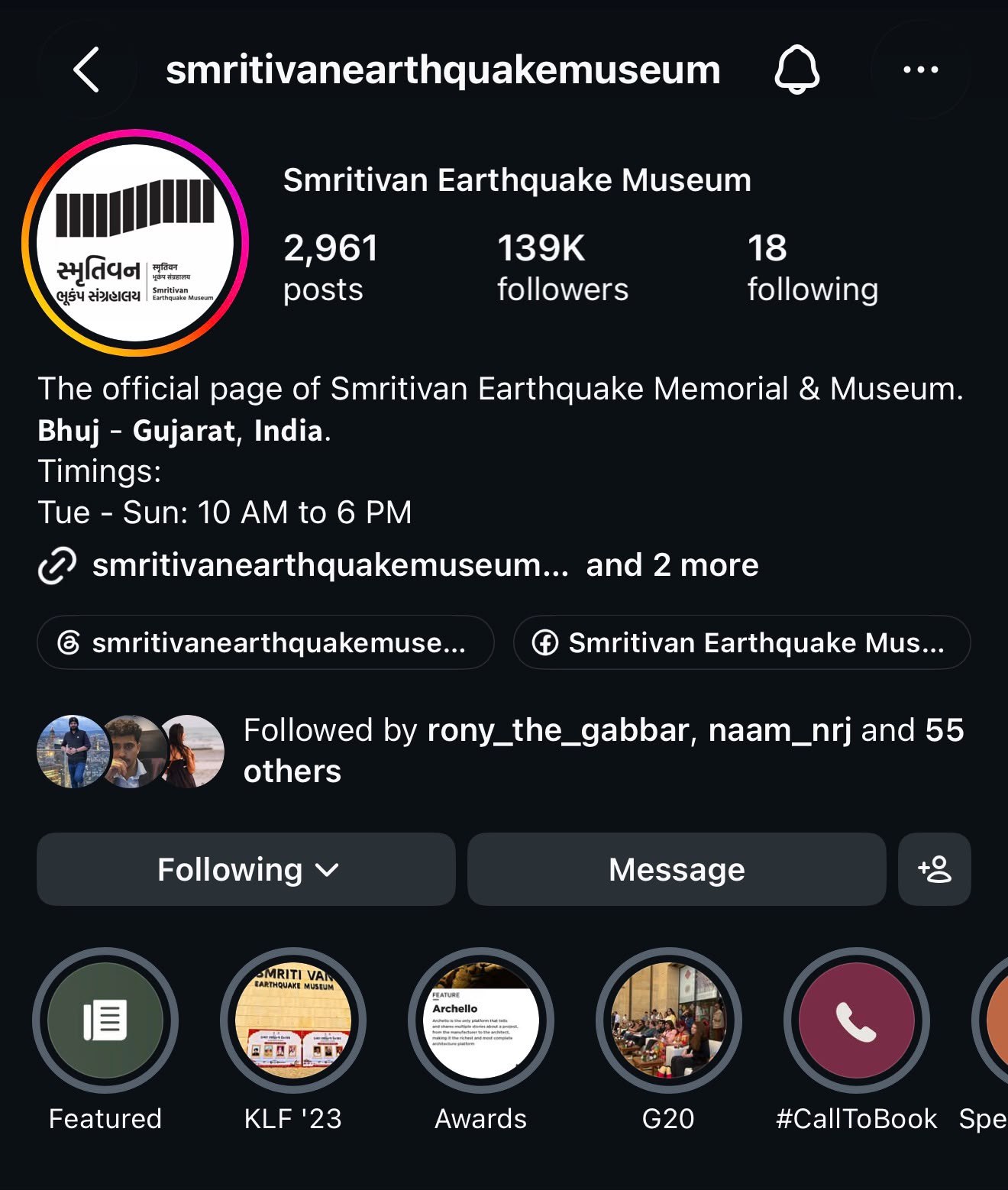 The account at 139K followers, 2,961 posts.